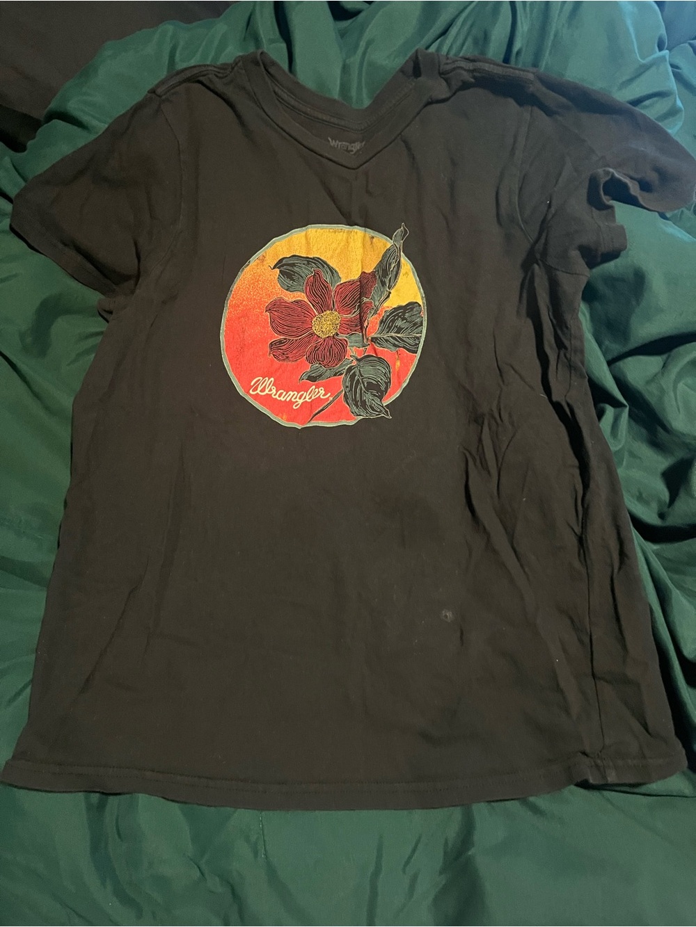 Wrangler Black Short-Sleeve Tee with Red Floral Graphic